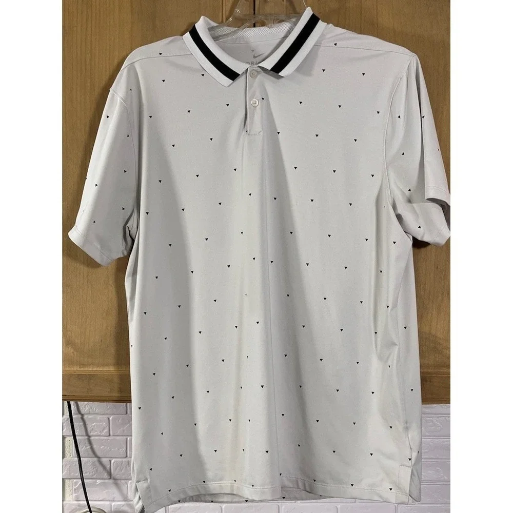 Nike Dri-Fit Golf‎ Polo Mens Lg Micro Print Shirt White Standard Fit